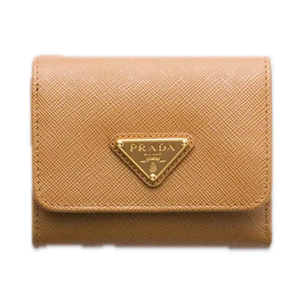 PRADA Saffiano Triangle Wallet "Camel"