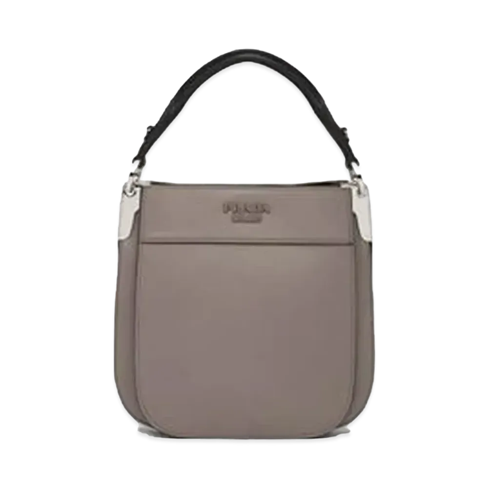 PRADA Small Leather Margit Bag "Clay Grey/Black"