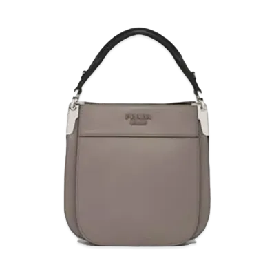 PRADA Small Leather Margit Bag "Clay Grey/Black"