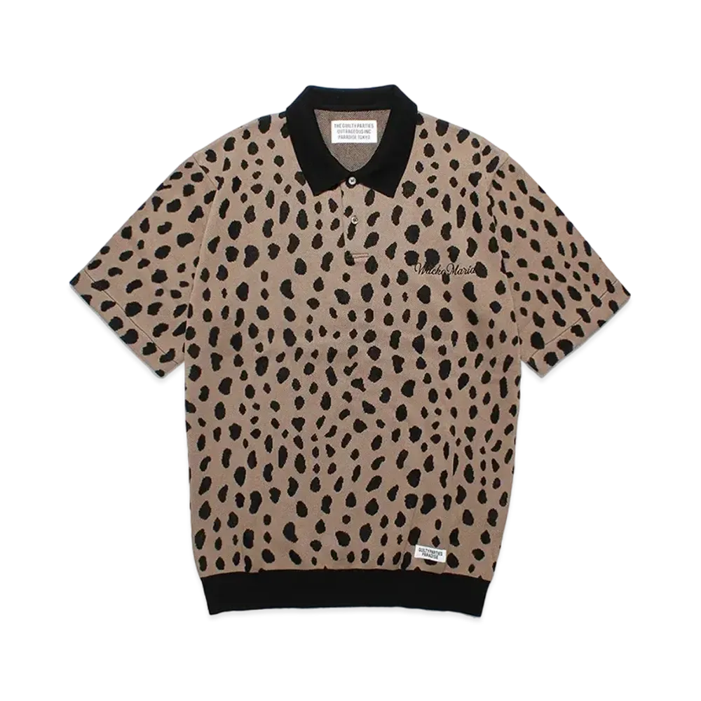 WACKO MARIA Leopard Jacquard Knit Polo Shirt "Brown"