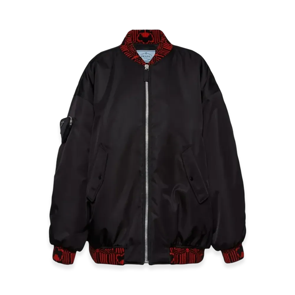 PRADA Women's Re-Nylon Bomber Jacket "Black/Red"