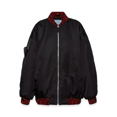 PRADA Women's Re-Nylon Bomber Jacket "Black/Red"