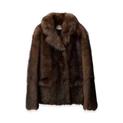 MIU MIU Women's Double-Breasted Shearling Jacket "Dark Brown"