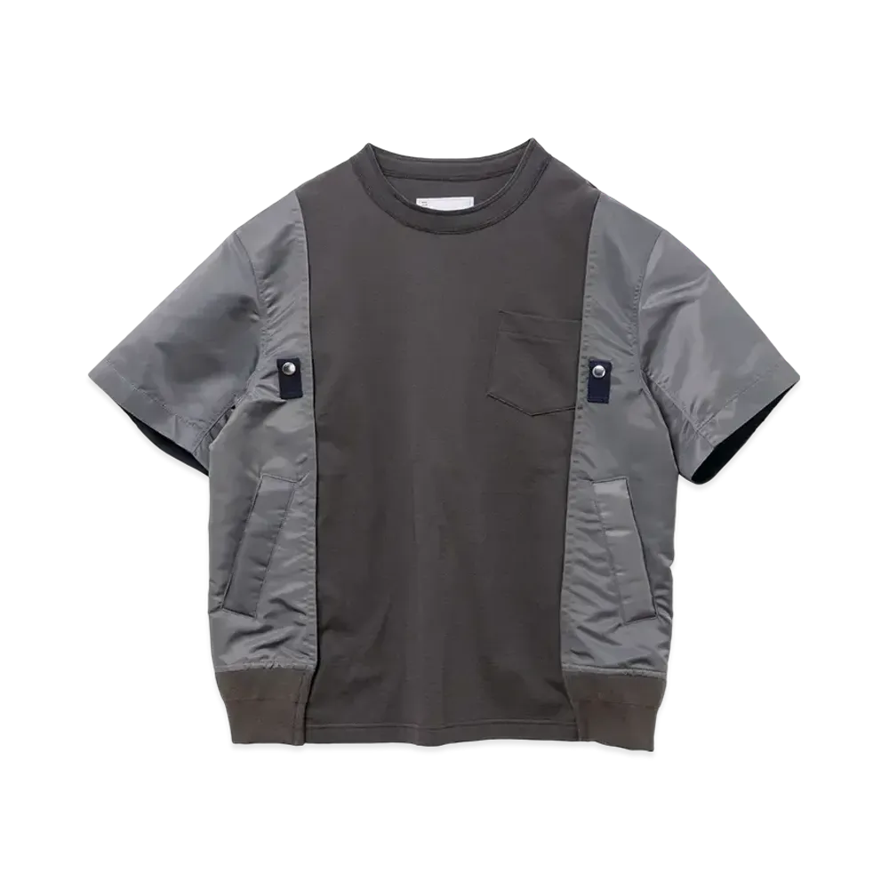 sacai Nylon Twill x Cotton Jersey T-Shirt "Charcoal Gray/Charcoal Gray"