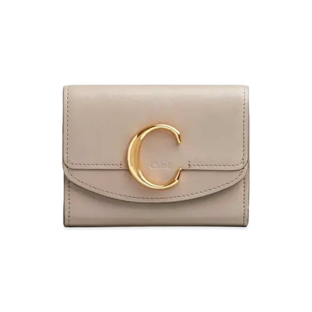 Chloe Chloe C Small Tri Fold Wallet In Shiny Calfskin "Motty Grey"
