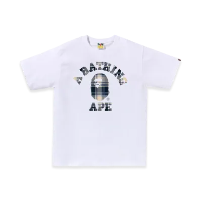 A BATHING APE Bape Check College Tee "White/Blue"