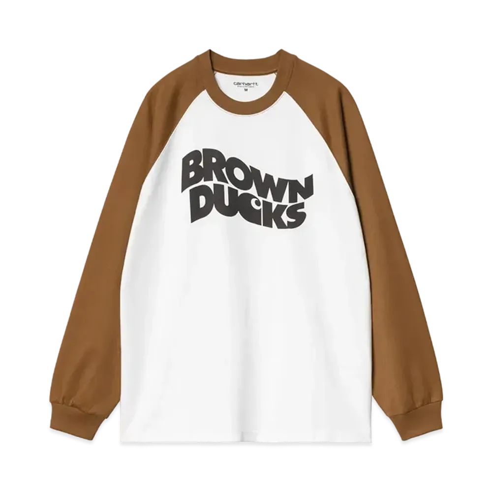 Carhartt WIP L/S Brown Ducks Baseball T-Shirt "White/Hamilton Brown"