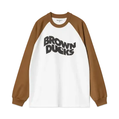 Carhartt WIP L/S Brown Ducks Baseball T-Shirt "White/Hamilton Brown"