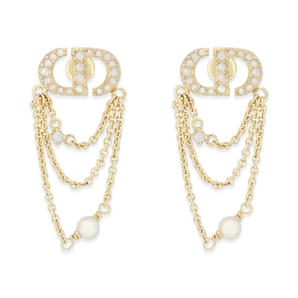 Dior Petit CD Earrings Metal with Resin Pearls and Crystals "Gold/White/Silver"
