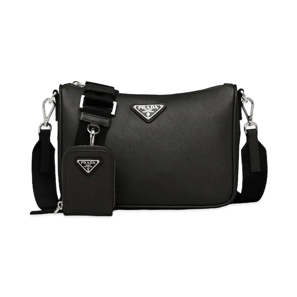 PRADA Saffiano Leather Shoulder Bag "Black"