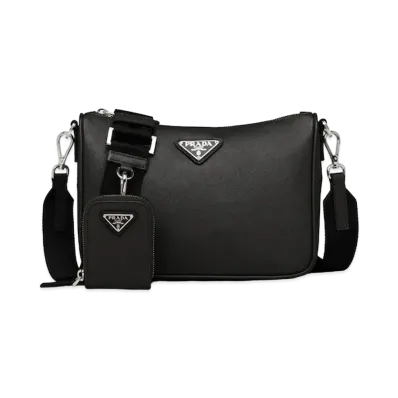 PRADA Saffiano Leather Shoulder Bag "Black"