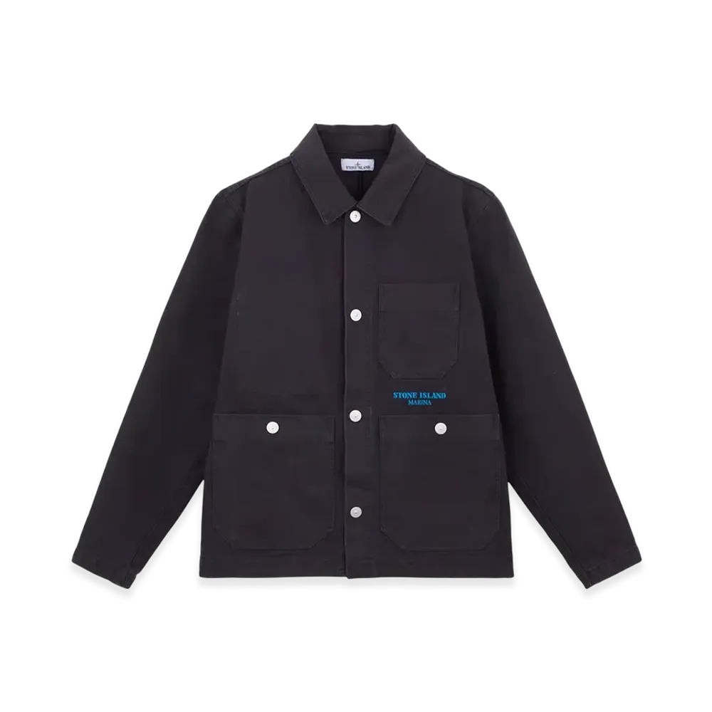 Stone Island 442X9 Plated Cotton Canvas Stone Island Marina Shirt Jacket with Anti-Drop - 24FW "Ink Blue"