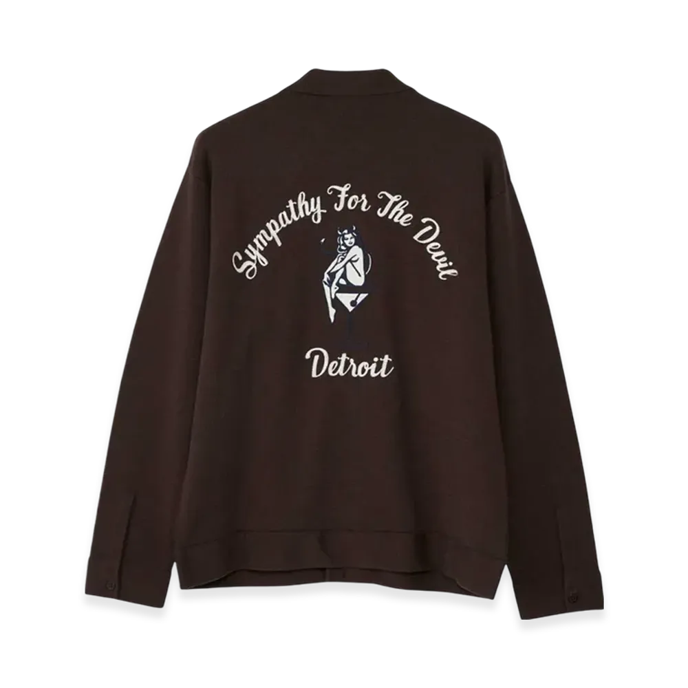HYSTERIC GLAMOUR Devil's Lounge Embroidered Polo Collar Cardigan "Brown"