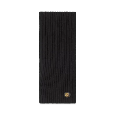 GUCCI Wool Cashmere Scarf with Double G "Black"