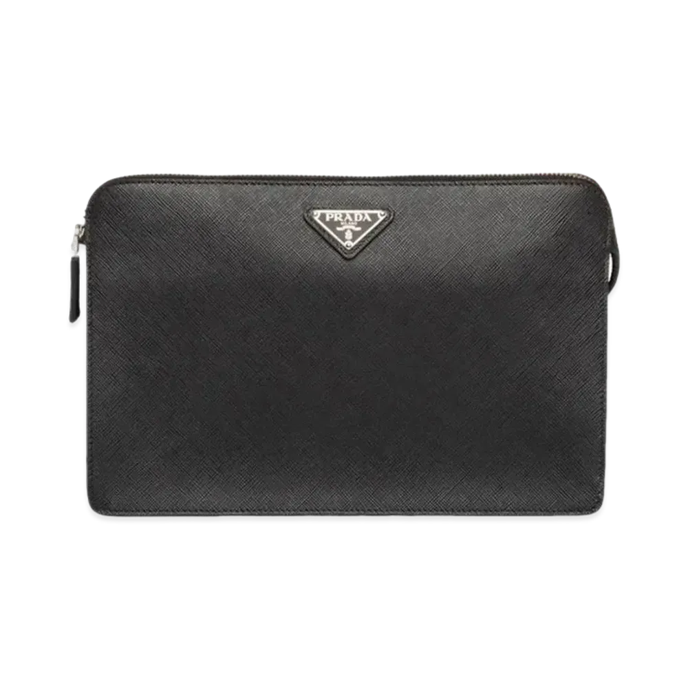 PRADA Saffiano Leather Clutch "Black"