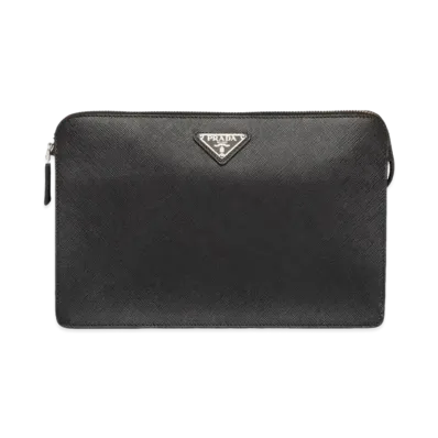 PRADA Saffiano Leather Clutch "Black"