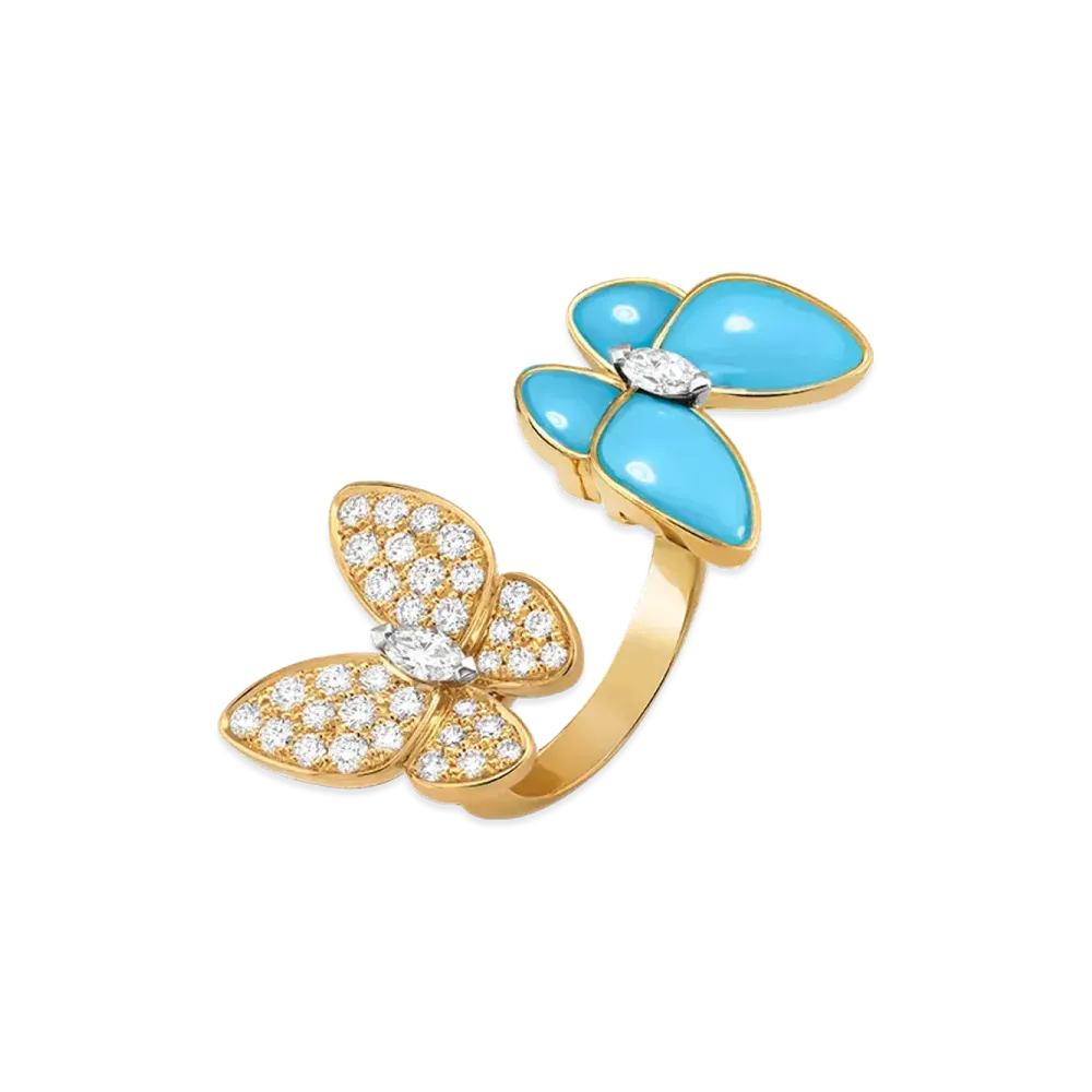 Van Cleef & Arpels Deux Papillons Entre les Doigts ring "18K Yellow gold/Turquoise/Diamond"