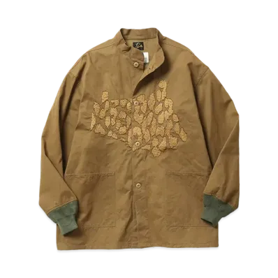 NEEDLES x NOMA t.d. S.C. Army Shirt - Leopard / Hand Emboidery "Beige"