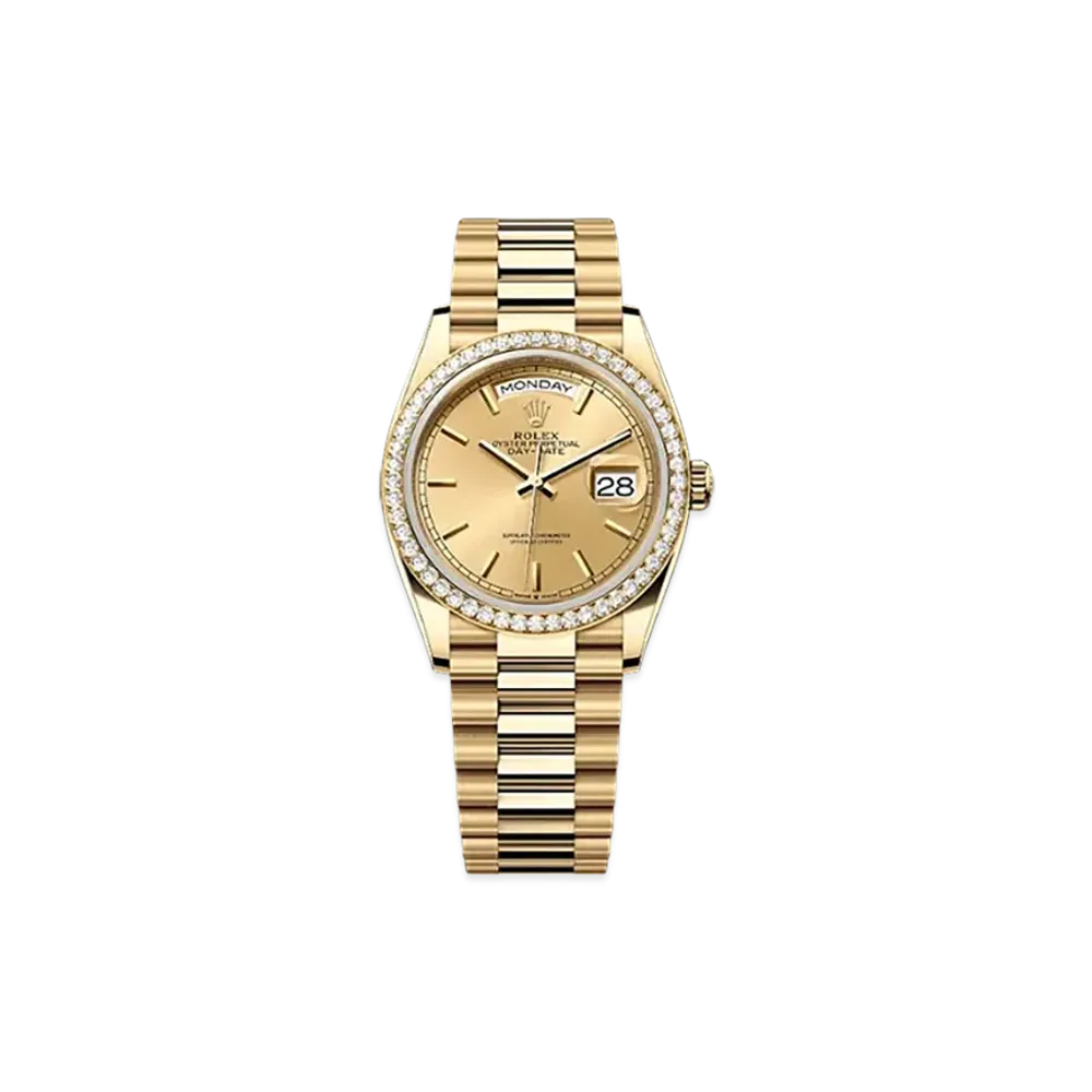 ROLEX Day-Date 36mm Yellow Gold Diamond 128348RBR "Champagne-colour"