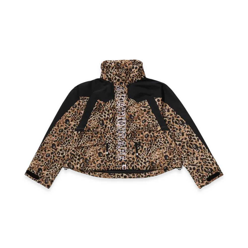 A BATHING APE Wild Leopard Pattern Cropped Snowboard Jacket "Beige"
