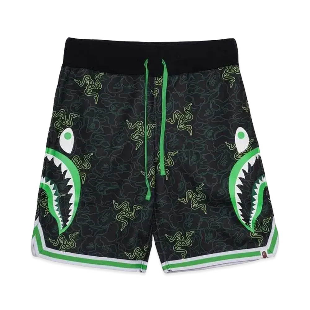 A BATHING APE x Razer NEON CAMO BASKETBALL SWEAT SHORTS "Green"