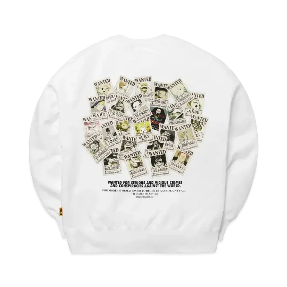 FR2 x ONE PIECE Collaboration Wanted Embroidery Sweatshirt "White"