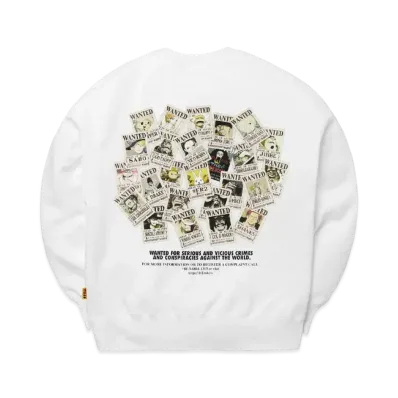 FR2 x ONE PIECE Collaboration Wanted Embroidery Sweatshirt "White"