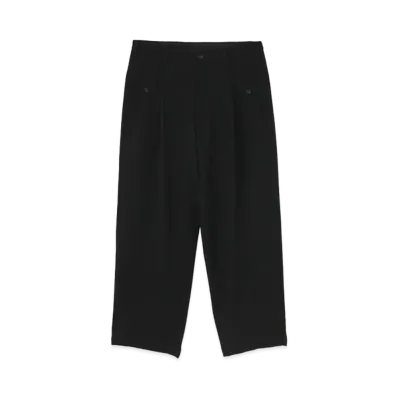 Yohji Yamamoto Pour Homme ARMY GABARDINE 1TUCK MIDDLE WIDE PANTS "Black"