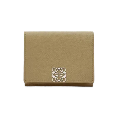 LOEWE Anagram Trifold Wallet In Pebble Grain Calfskin "Artichoke Green"