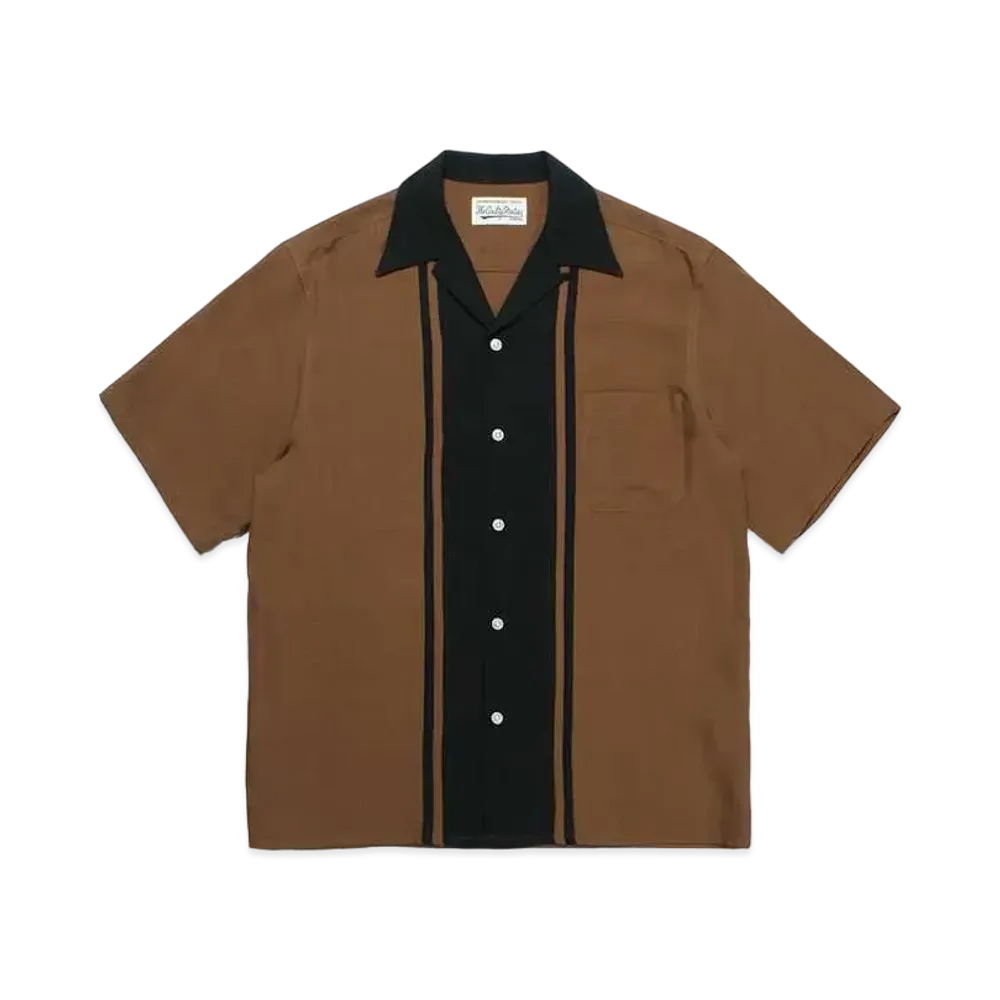 WACKO MARIA Two Tone 50's Open Collar Shirt "Brown"