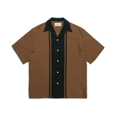 WACKO MARIA Two Tone 50's Open Collar Shirt "Brown"