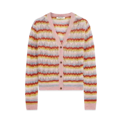 Maison Kitsune Striped Alpaca Lace Cardigan "Pasture Rose/Wild Strawberry"