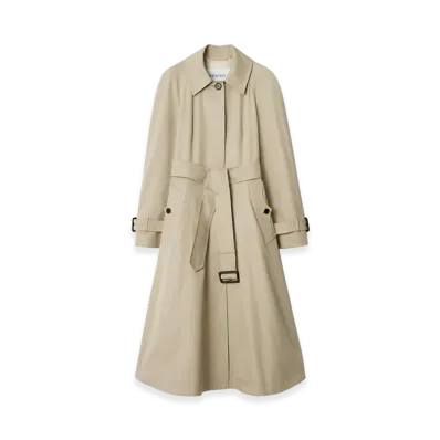Burberry Women's Long Gabardine Ellingham Fit & Flare Car Coat "Quill Beige"
