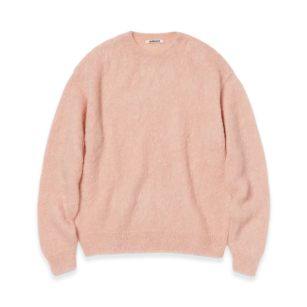 オーラリー ブラッシュド スーパー キッド モヘア ニット P/O "ピンクベージュ"