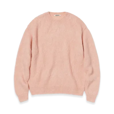 AURALEE Brushed Super Kid Mohair Knit P/O "Pink Beige"