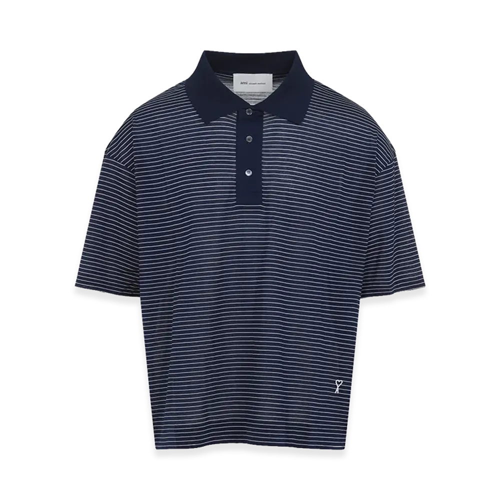 AMI PARIS Ami Striped Boxy Fit Polo "Blue/White"