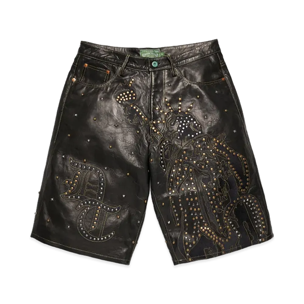 DENIM TEARS Libertas Studded Leather Shorts "Black"