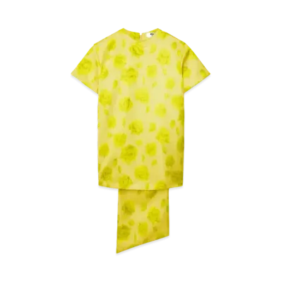MSGM Duchesse Short Dress With Sash And Rose Print "Yellow"