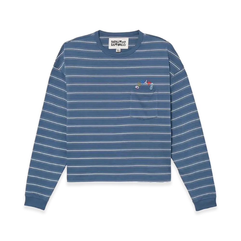 ZARA x Bad Bunny Benito Antonio Embroidered Pocket Striped Tee "Blue"