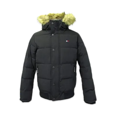 TOMMY HILFIGER Hooded Fur Padded Puff Jacket "Black"