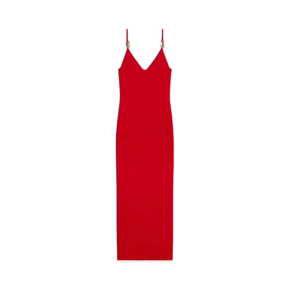 Versace Safety Pin Knit Slip Midi Dress "Red"