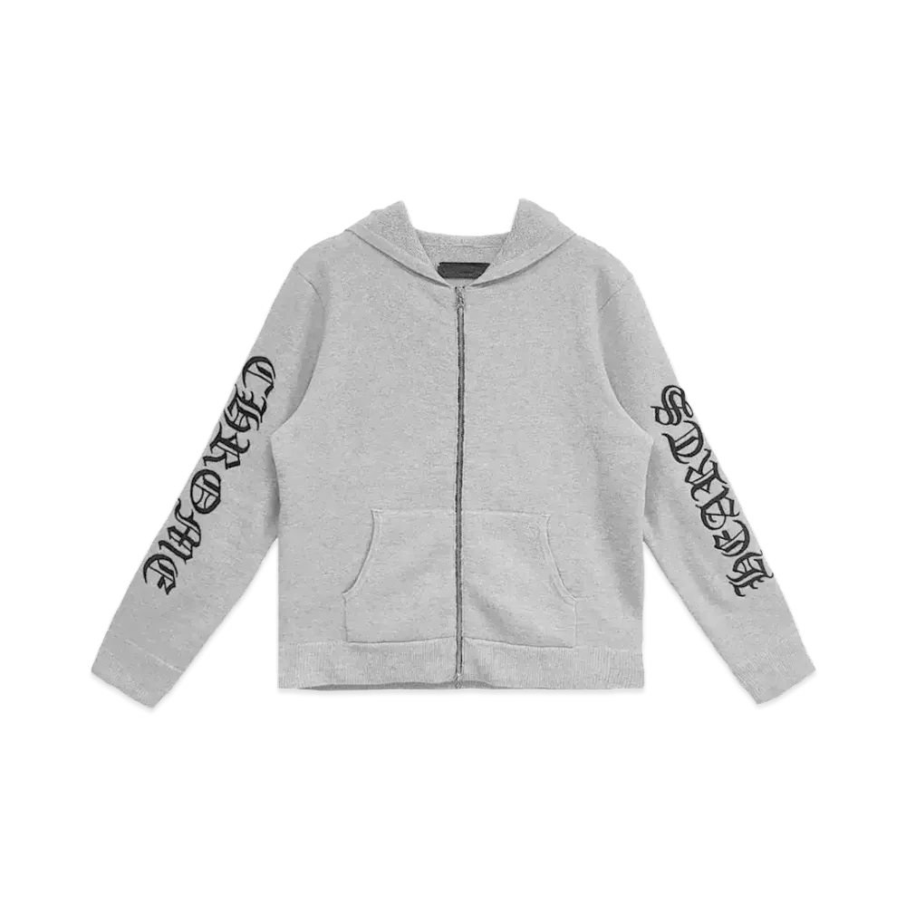 Chrome Hearts Y Not Arm Logo Cashmere Knit Zip Up Hoodie "Gray"