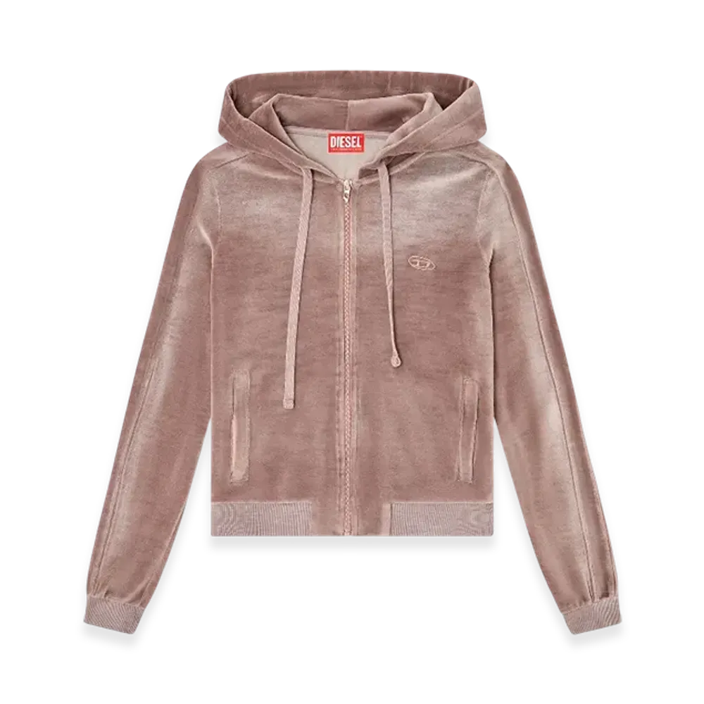 Diesel F-Ely-Q1 Zip-Up Hoodie In Faded Chenille "Pink White"
