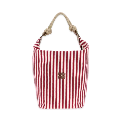 MIU MIU Women's Embroidered Canvas Bucket Bag "Stripped"