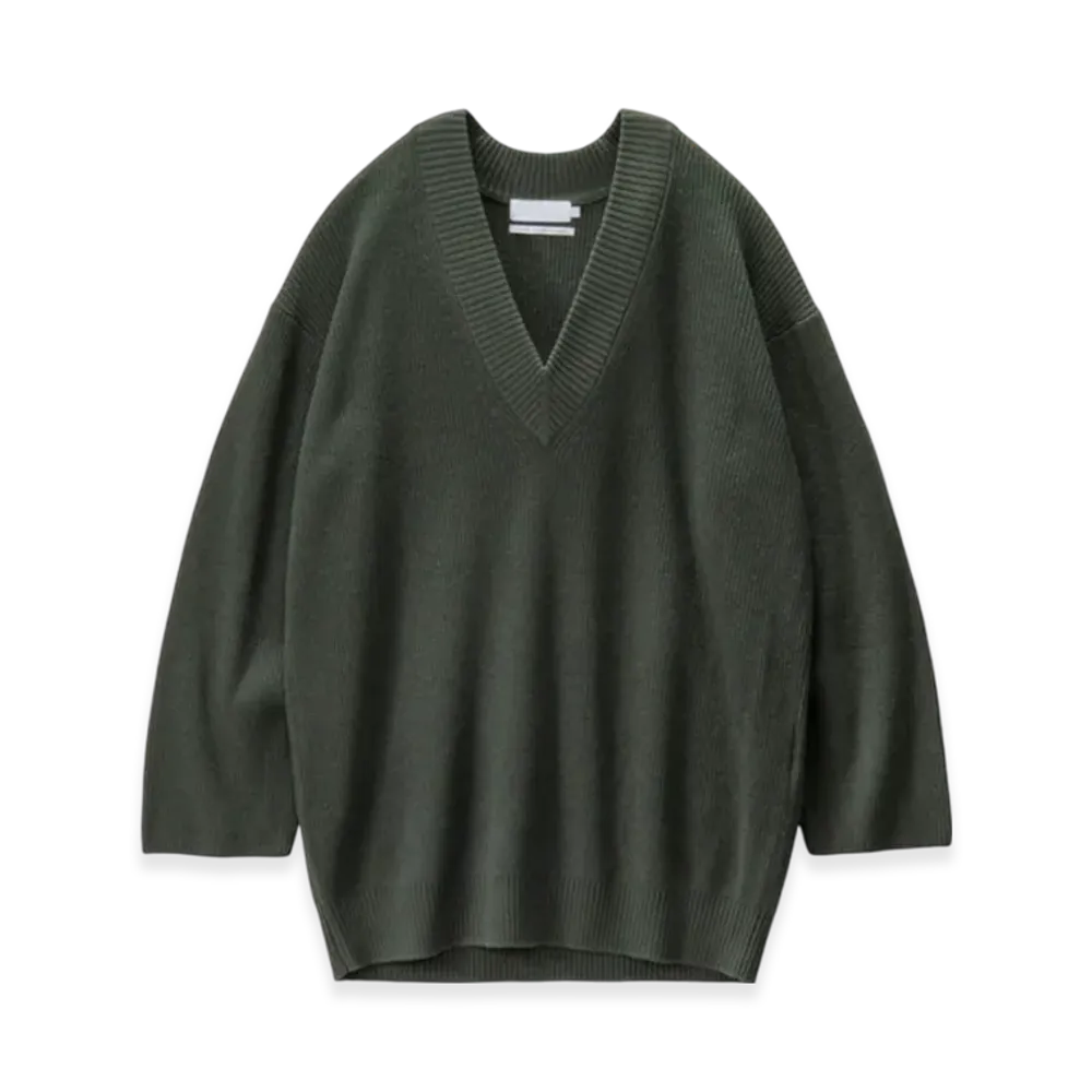 Graphpaper Mercerized Fine Wool Oversized V Neck Knit "Green"