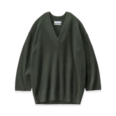 Graphpaper Mercerized Fine Wool Oversized V Neck Knit "Green"