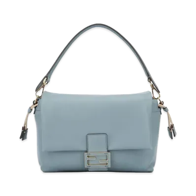 FENDI Women's Mamma Baguette Medium Nappa Leather Bag "Light Blue"