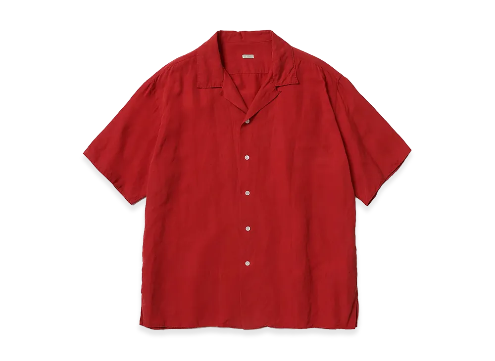 A.PRESSE Vintage Silk Linen S/S Open Collar Shirts "Red"