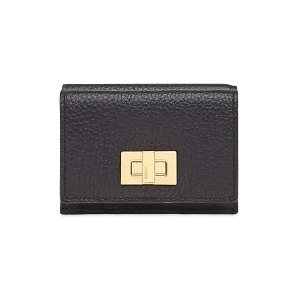 FENDI Micro Three-Fold Wallet Leather Wallet "Black"