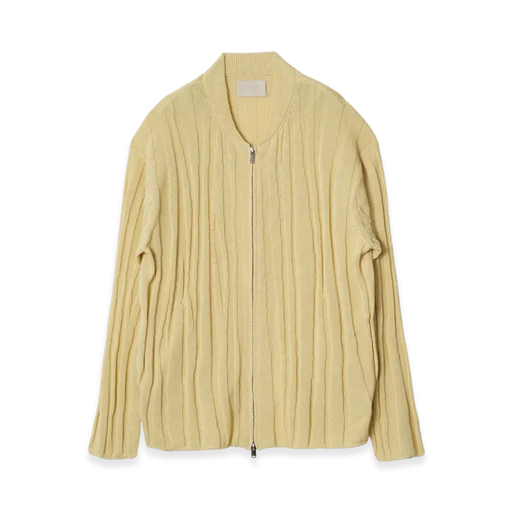 YOKE Linen Like Cotton Roundum Rib Zip Knit Blouson "Yellow"